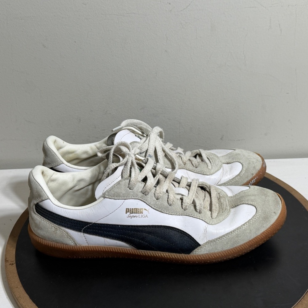 Puma Super Liga Sneakers Men US 12 Leather Suede‎ White Black Gum Sole